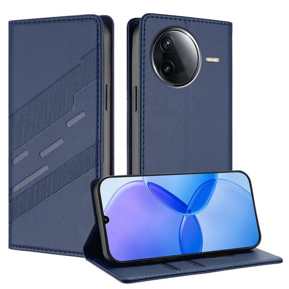 Custodia per telefono in pelle retrò con portafoglio multifunzionale in rilievo per Redmi K80 (blu scuro)
