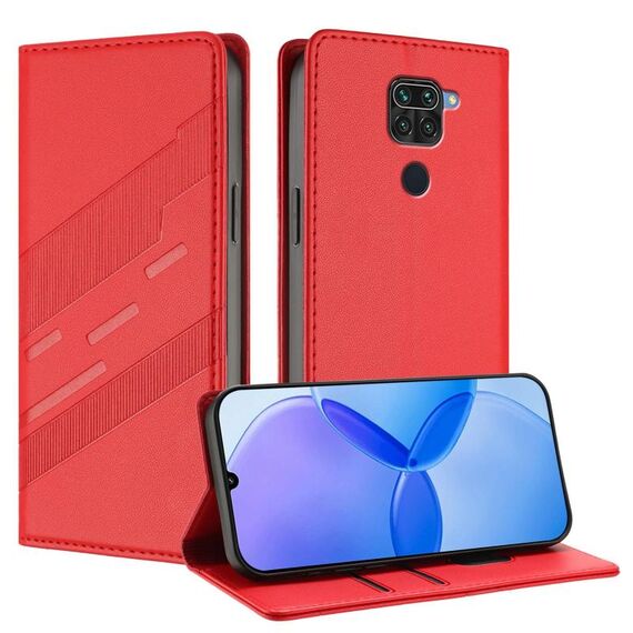 Custodia per telefono in pelle retrò con portafoglio multifunzionale in rilievo per Redmi Note 9 (rossa)