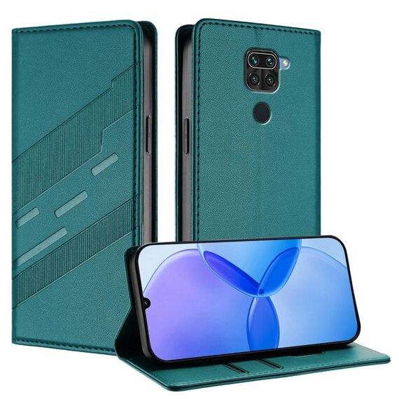 Custodia per telefono in pelle retrò con portafoglio multifunzionale in rilievo per Redmi Note 9 (verde scuro)
