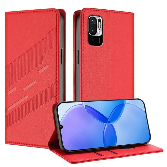 Custodia per telefono in pelle retrò con portafoglio multifunzionale in rilievo per Redmi Note 10 5G (rossa)