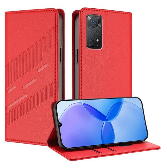 Custodia per telefono in pelle retrò con portafoglio multifunzionale in rilievo per Redmi Note 11 Pro (rosso)