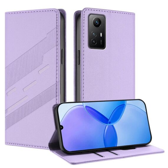 Custodia per telefono in pelle retrò con portafoglio multifunzionale in rilievo per Redmi Note 12S (viola chiaro)