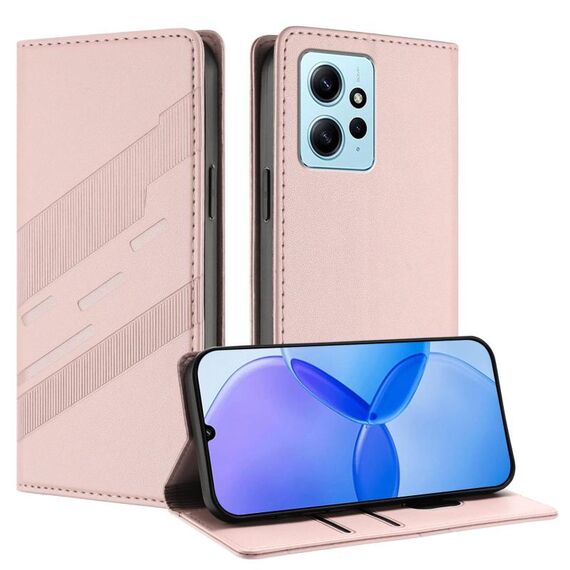 Custodia per telefono in pelle retrò con portafoglio multifunzionale in rilievo per Redmi Note 12 4G (rosa)