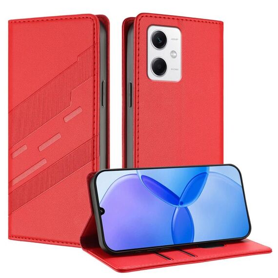 Custodia per telefono in pelle retrò con portafoglio multifunzionale in rilievo per Redmi Note 12 5G (rossa)