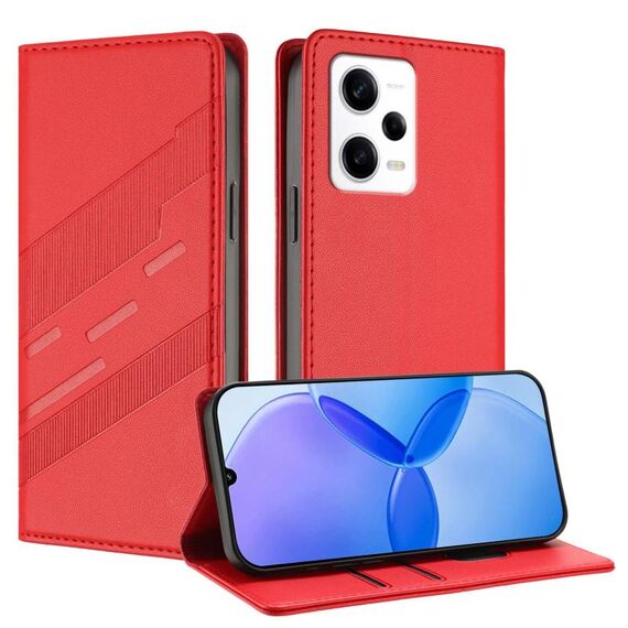 Custodia in pelle retrò con portafoglio multifunzionale in rilievo per Redmi Note 12 Pro+ (rossa)