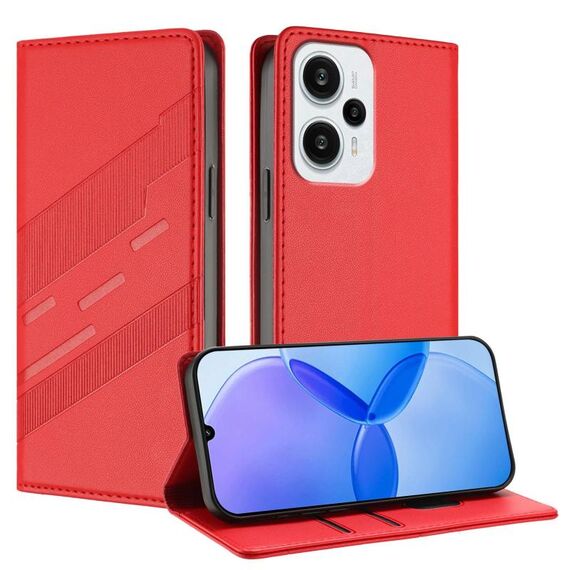 Per Redmi Note 12 Turbo Custodia per telefono in pelle retrò multifunzionale con portafoglio in rilievo (rosso)