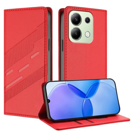 Custodia in pelle retrò con portafoglio multifunzionale in rilievo per Redmi Note 13 4G (rossa)
