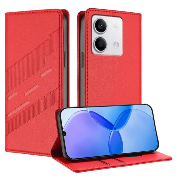 Per Redmi Note 13 5G Custodia per telefono in pelle retrò con portafoglio multifunzionale in rilievo (rosso)