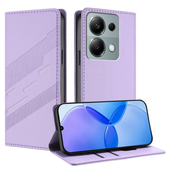 Per Redmi Note 13 Pro 4G Custodia per telefono in pelle retrò con portafoglio multifunzionale in rilievo (viola chiaro)