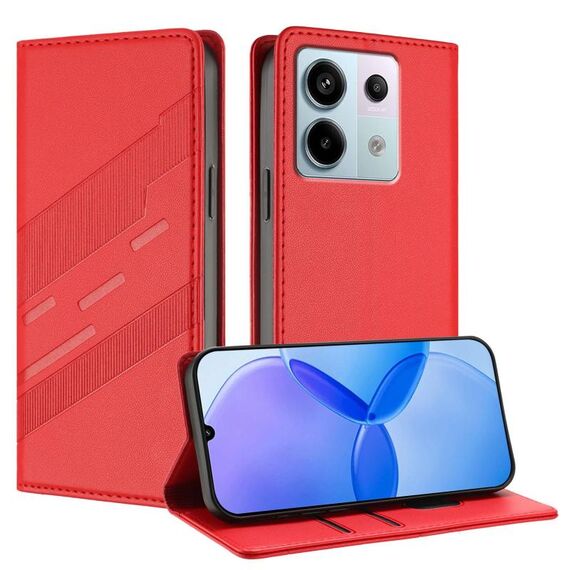 Custodia per telefono in pelle retrò con portafoglio multifunzionale in rilievo per Redmi Note 13 Pro 5G (rossa)
