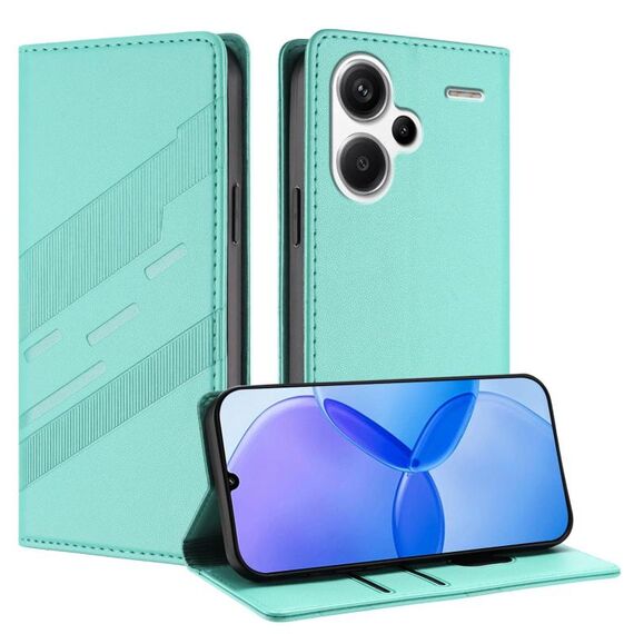 Custodia in pelle retrò con portafoglio multifunzionale in rilievo per Redmi Note 13 Pro+ (verde menta)