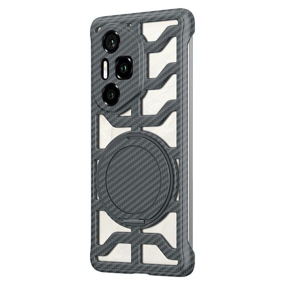 Custodia per telefono MagSafe con supporto girevole in fibra di carbonio per Honor 300 Pro / 300 Ultra Hollow (grigio)