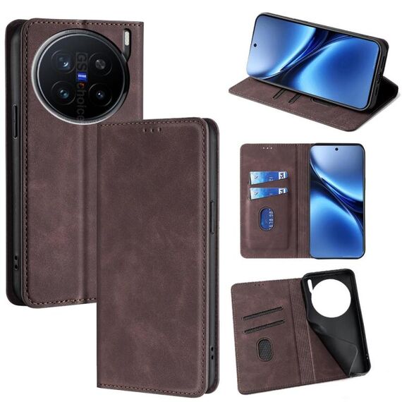 Per vivo X200 Pro 5G Custodia in pelle magnetica Skin Feel (marrone scuro)