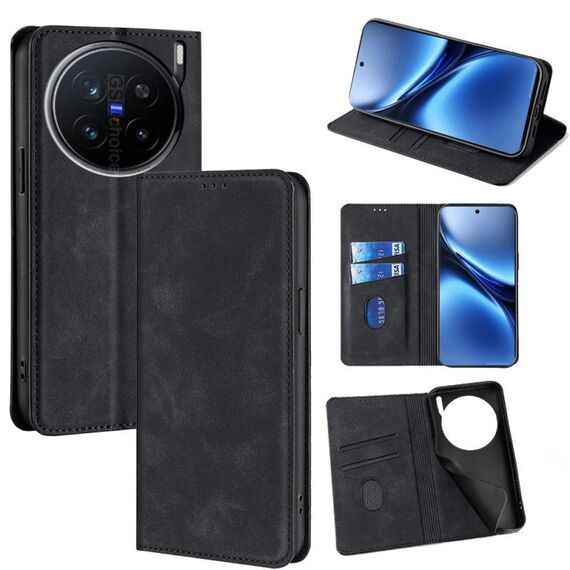 Per vivo X200 Pro 5G Custodia magnetica in pelle Skin Feel (nera)