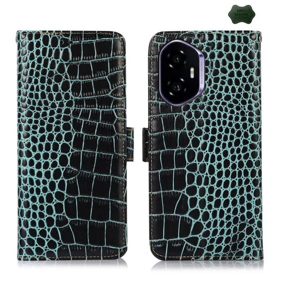 Custodia per telefono in pelle di vacchetta con strato superiore in coccodrillo per Honor 400 (verde)