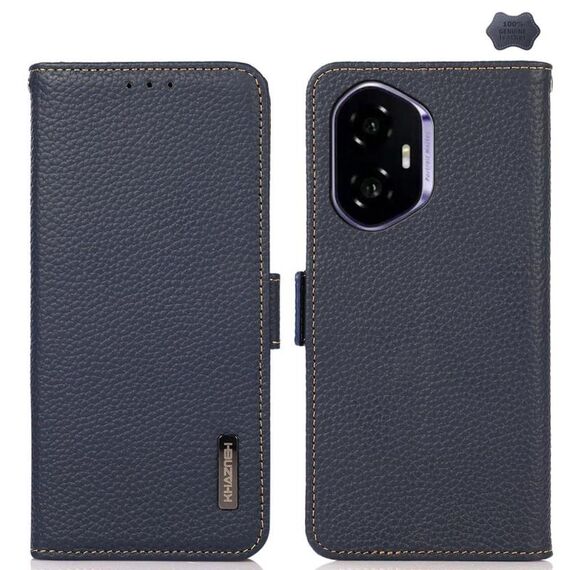 Per Honor 400 KHAZNEH Custodia per telefono in vera pelle con magnete laterale Litchi RFID (blu)