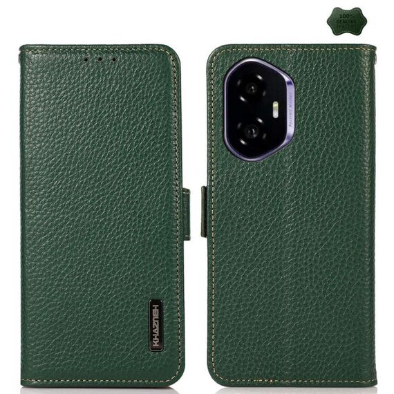 Per Honor 400 KHAZNEH Custodia per telefono in vera pelle con magnete laterale Litchi RFID (verde)