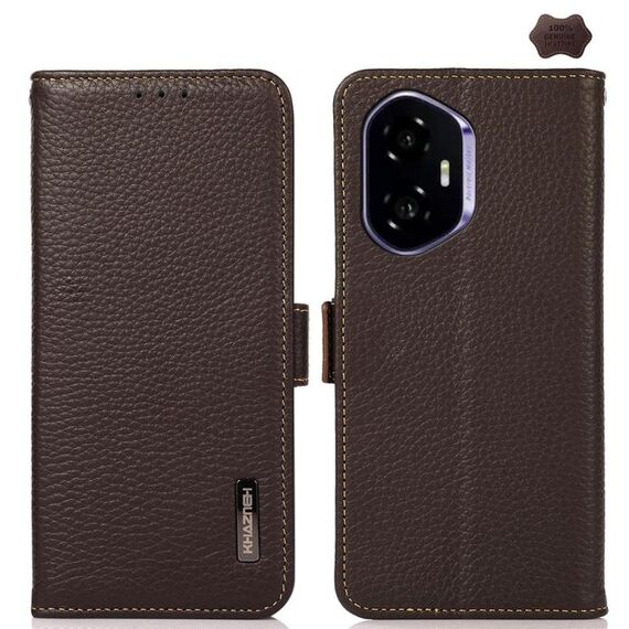 Per Honor 400 KHAZNEH Custodia per telefono in vera pelle Litchi con magnete laterale RFID (marrone)