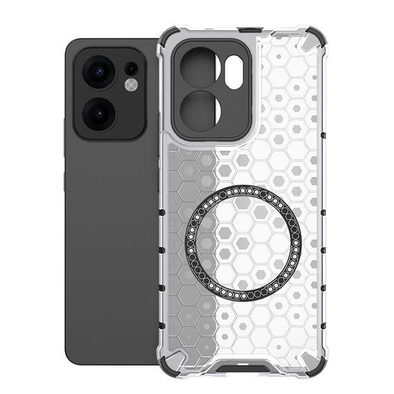 Per OPPO Reno13 F 5G Custodia antiurto per telefono con anello magnetico a nido d'ape globale (bianca)