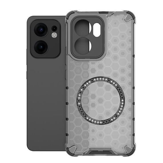 Per OPPO Reno13 F 5G Custodia antiurto per telefono con anello magnetico a nido d'ape globale (nero)
