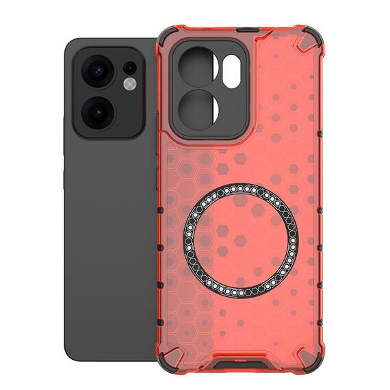 Per OPPO Reno13 F 5G Custodia antiurto per telefono con anello magnetico a nido d'ape globale (rosso)