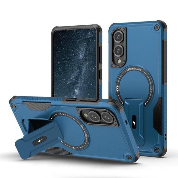 Per Samsung Galaxy S25 Edge 5G Armor MagSafe Holder PC Hybrid TPU Custodia per telefono (blu scuro)