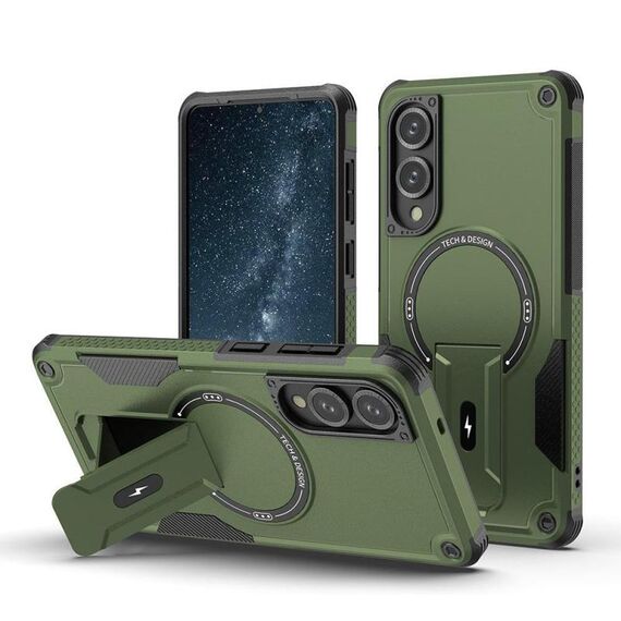 Per Samsung Galaxy S25 Edge 5G Armor MagSafe Holder PC Hybrid TPU Custodia per telefono (verde militare)