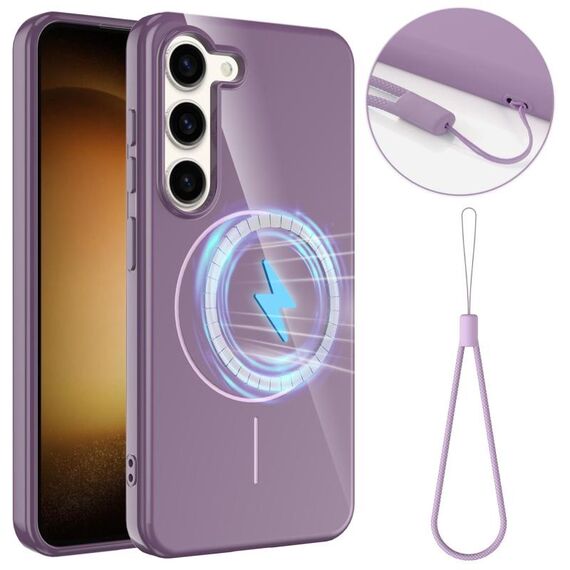 Custodia antiurto MagSafe in TPU lucido per Samsung Galaxy S23 5G con cordino (viola)
