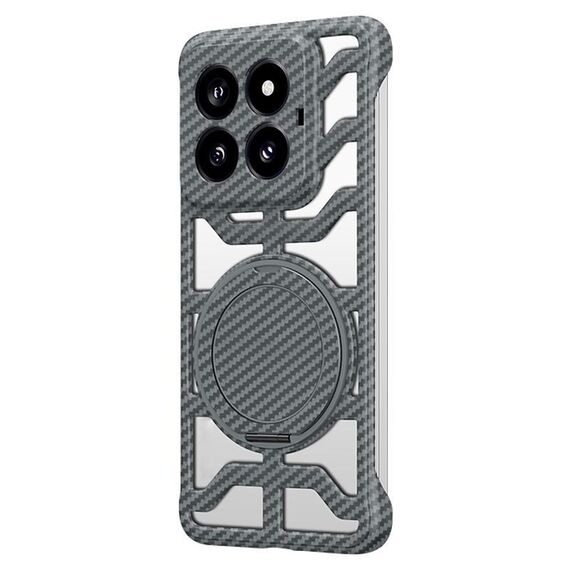 Custodia per telefono MagSafe con supporto girevole in fibra di carbonio cava per Xiaomi 14 Pro (grigio)
