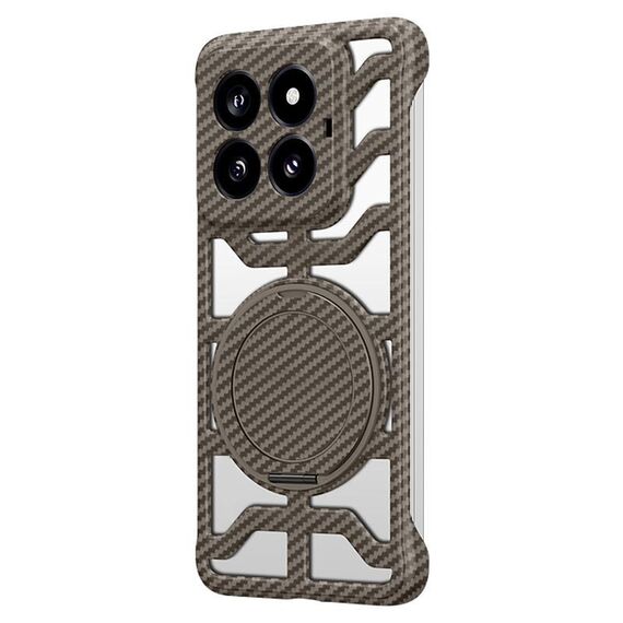 Custodia per telefono MagSafe con supporto girevole in fibra di carbonio cava per Xiaomi 14 Pro (oro)
