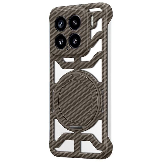 Custodia per telefono Xiaomi 15 con supporto girevole in fibra di carbonio cava MagSafe (oro)