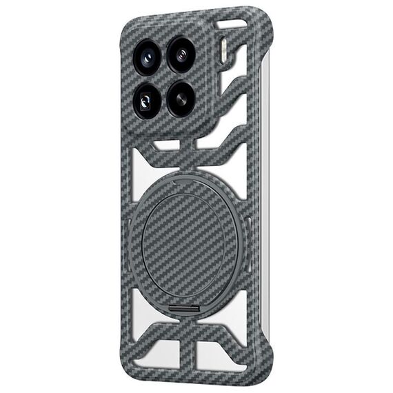 Custodia per telefono MagSafe con supporto girevole in fibra di carbonio cava per Xiaomi 15 Pro (grigio)