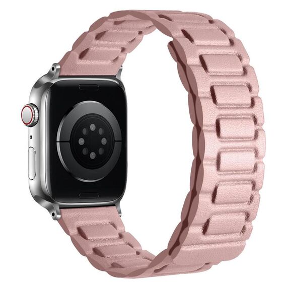 Per Apple Watch 46mm / 49mm / 45mm / 44mm Cinturino magnetico in pelle a tre pezzi a forma di I (rosa chiaro)