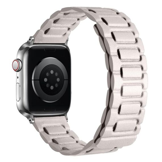 Per Apple Watch 46mm / 49mm / 45mm / 44mm Cinturino magnetico in pelle a tre pezzi a forma di I (Starlight)