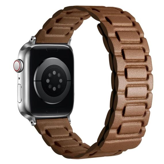 Per Apple Watch 42mm / 41mm / 40mm / 38mm Cinturino magnetico in pelle a tre pezzi a forma di I (marrone)