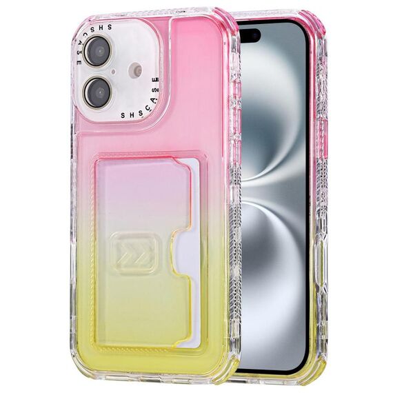 Per iPhone 16 Plus Custodia per telefono con copertura completa in TPU + slot per scheda PC a colori sfumati (rosa giallo)