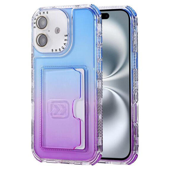 Per iPhone 16 Plus Custodia per telefono con copertura completa in TPU + slot per scheda PC a colori sfumati (blu viola)