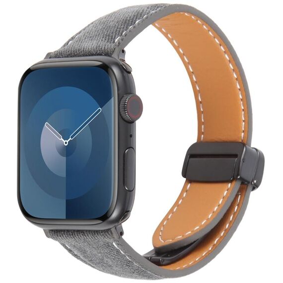 Per Apple Watch 42mm / 41mm / 40mm / 38mm Cinturino per orologio in pelle denim con fibbia magnetica pieghevole (nero)