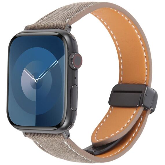 Per Apple Watch 42mm / 41mm / 40mm / 38mm Cinturino per orologio in pelle denim con fibbia magnetica pieghevole (marrone chiaro)