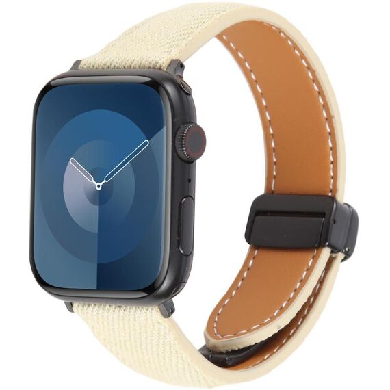 Per Apple Watch 42mm / 41mm / 40mm / 38mm Cinturino per orologio in pelle denim con fibbia magnetica pieghevole (albicocca)