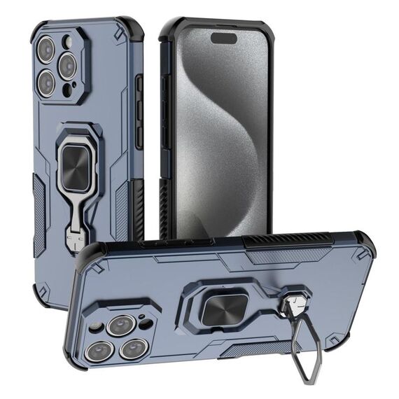 Per iPhone 16 Pro Max Custodia per telefono in TPU ibrido con supporto in metallo per PC (blu)