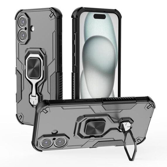 Per iPhone 16 Plus Custodia per telefono in TPU ibrido con supporto in metallo per PC (nero)