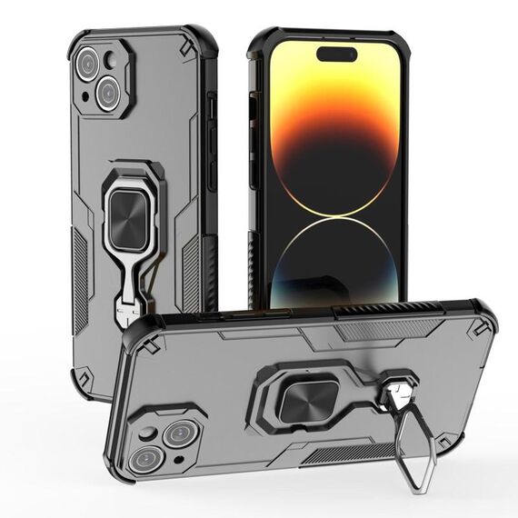Per iPhone 14 Plus / 15 Plus Custodia per telefono in TPU ibrido con supporto in metallo per PC (nero)