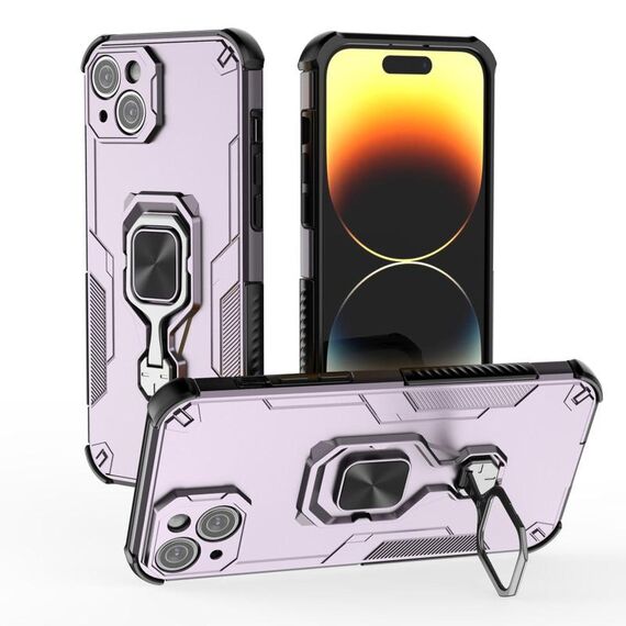 Per iPhone 14 Plus / 15 Plus Custodia per telefono in TPU ibrido con supporto in metallo per PC (viola)