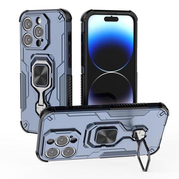 Per iPhone 14 Pro Custodia per telefono in TPU ibrido con supporto in metallo per PC (blu)