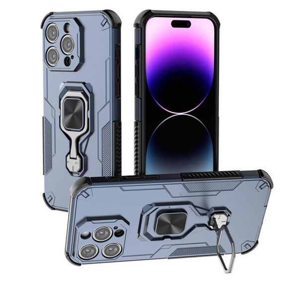 Per iPhone 14 Pro Max Custodia per telefono in TPU ibrido con supporto in metallo per PC (blu)