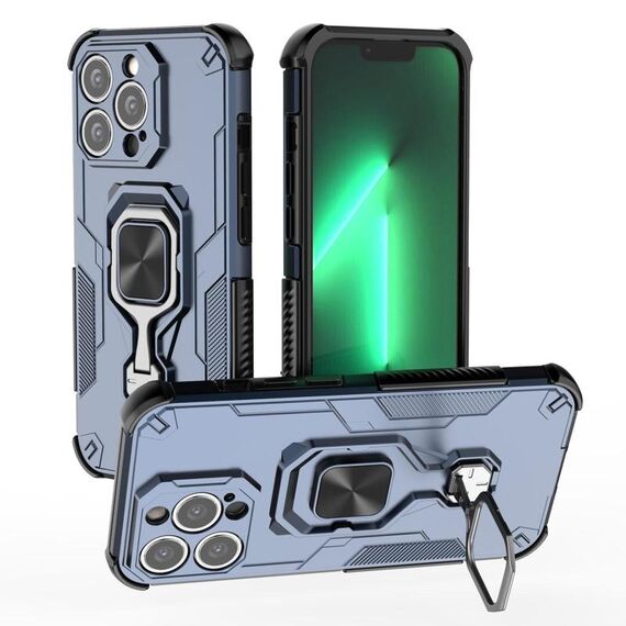 Per iPhone 13 Pro Max Custodia per telefono in TPU ibrido con supporto in metallo per PC (blu)