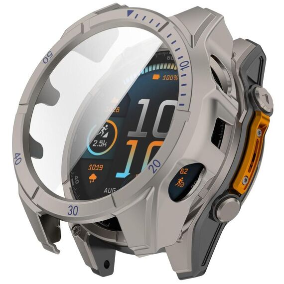 Per Garmin Tactix 8 AMOLED 51mm Pellicola temperata Custodia protettiva per orologio PC integrata (blu titanio)