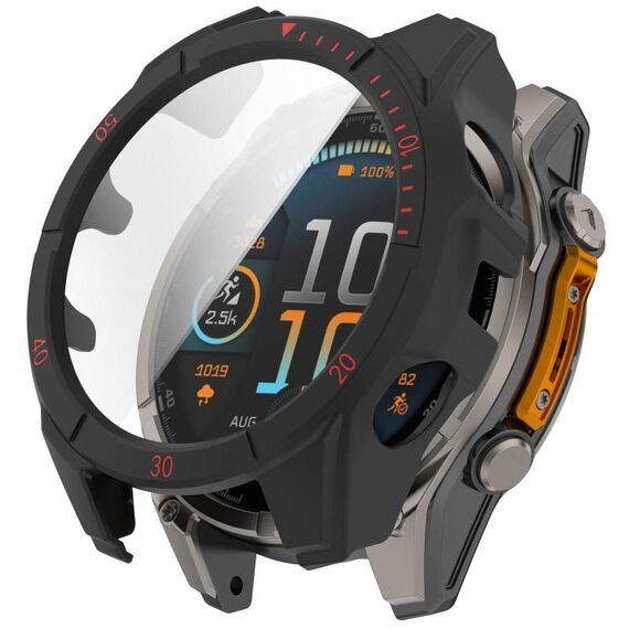 Per Garmin Tactix 8 Solar 51mm Pellicola temperata Custodia protettiva per orologio PC integrata (nero rosso)