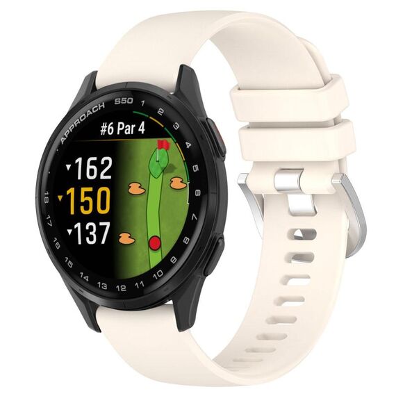 Per Garmin Approach S50 20mm Liquid Glossy Silver Buckle Silicone Watch Band (Starlight)